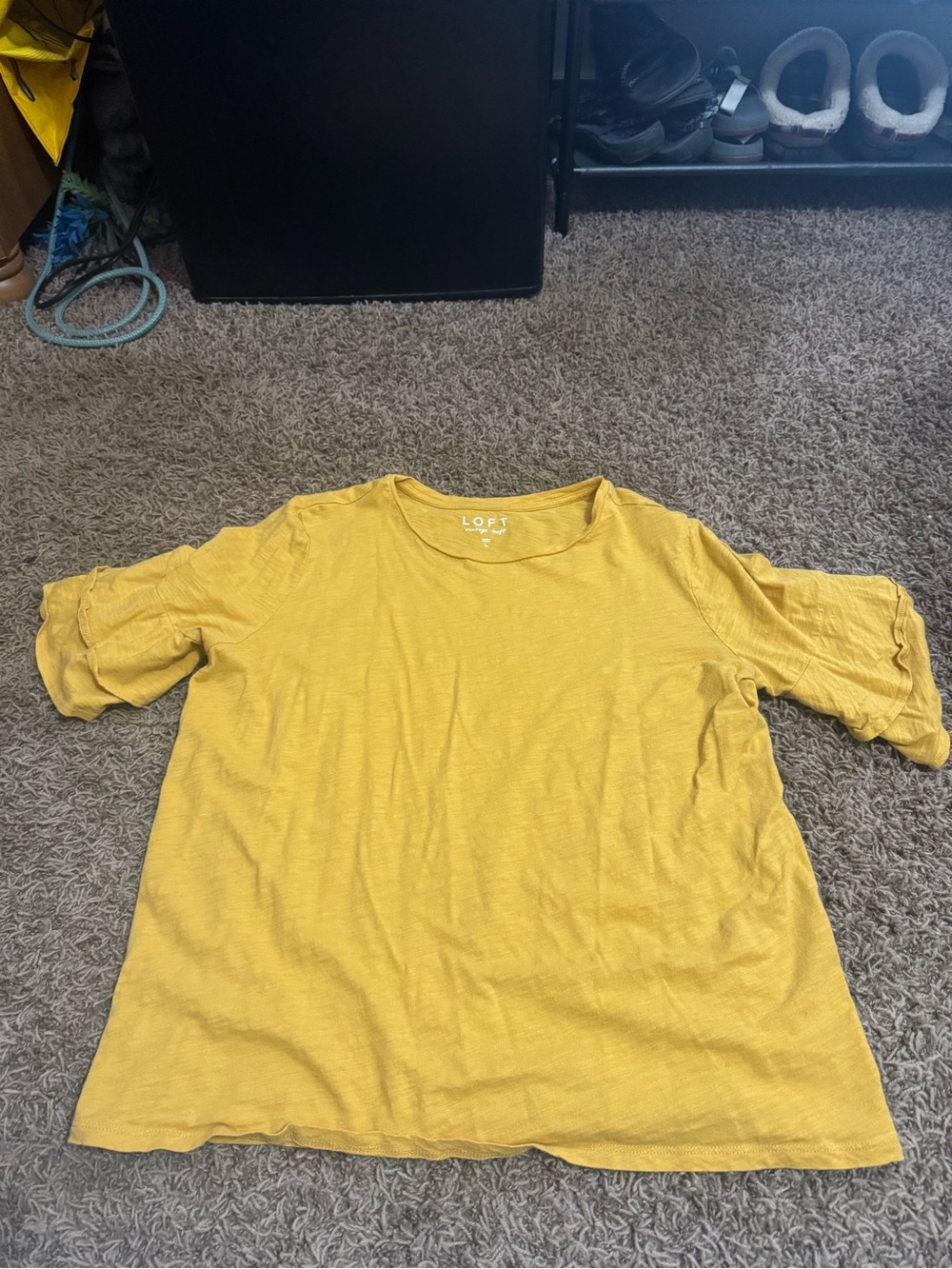 LOFT Vintage Soft Mustard Tee with Ruffle Cap Sleeves